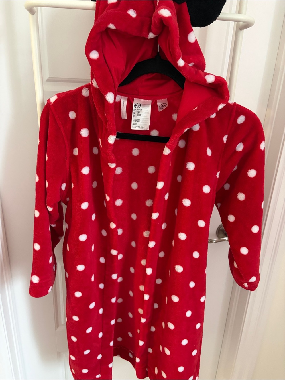 H&M Minni Mouse Red and White Polka Dot Hooded girls robe
